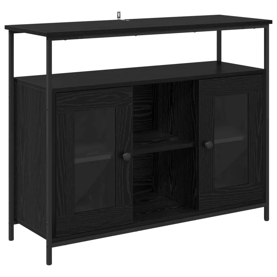 vidaXL Dressoir Zwart Eiken 100 x 35 x 80 cm Bewerkt hout, foto 3