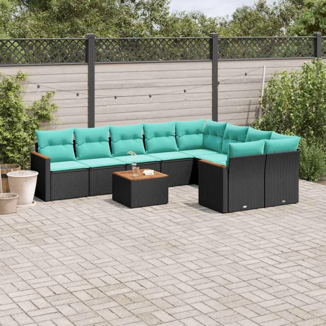 vidaXL 10-delige tuinbankset met kussens van zwart polyrotan, foto 2