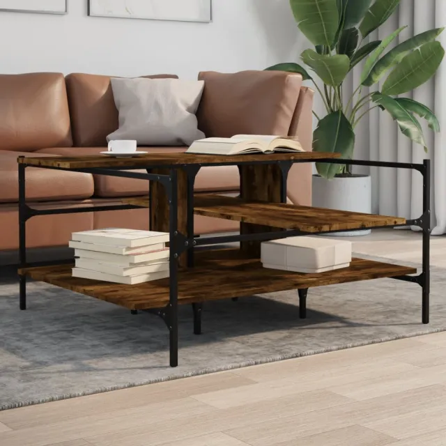 vidaXL Salontafel 100x100x48,5 cm bewerkt hout gerookt eikenkleurig, foto 2