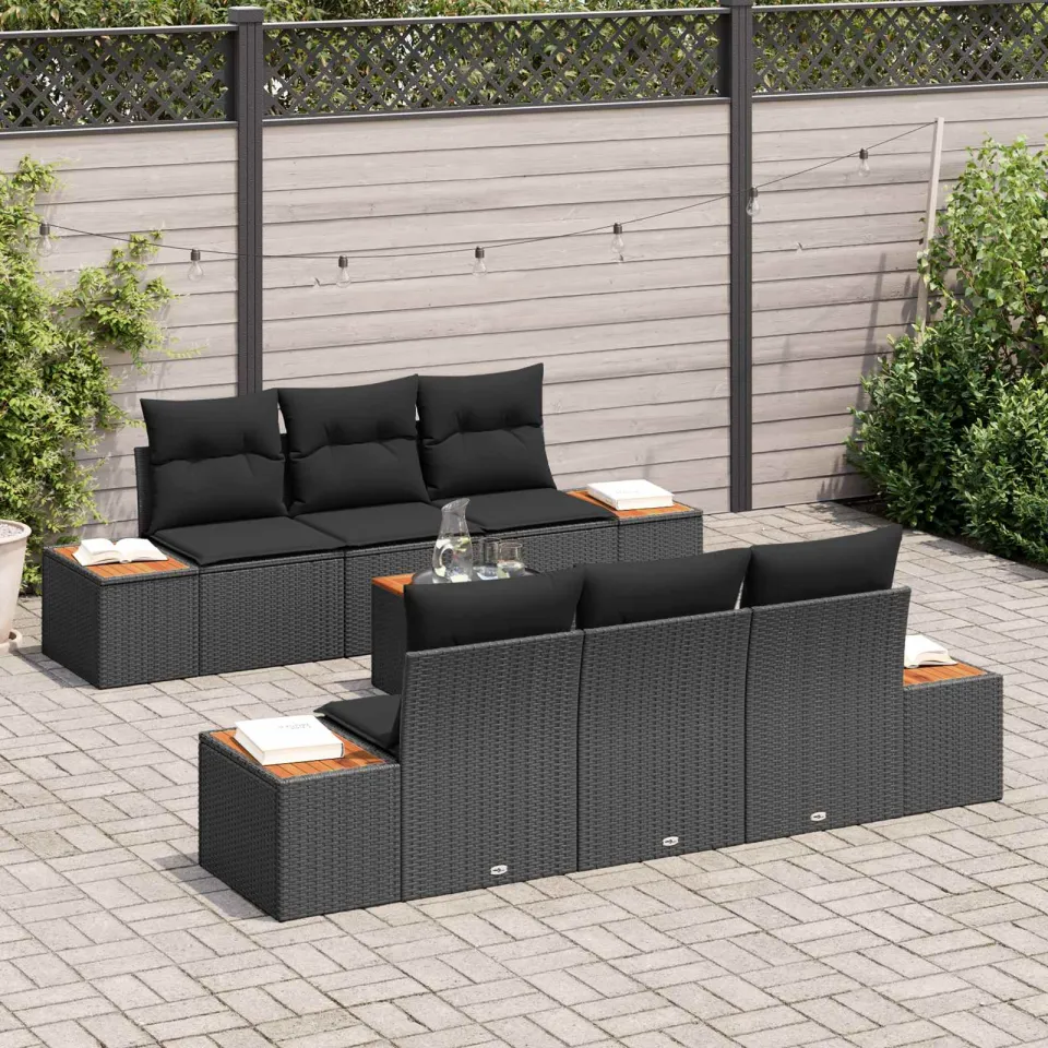 vidaXL Tuin Sofa Set 7 st Zwart Poly riet, foto 3