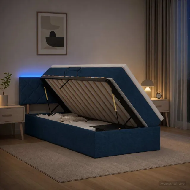 vidaXL LED Opslagbed met Matras Blauw 90 x 200 cm Stof