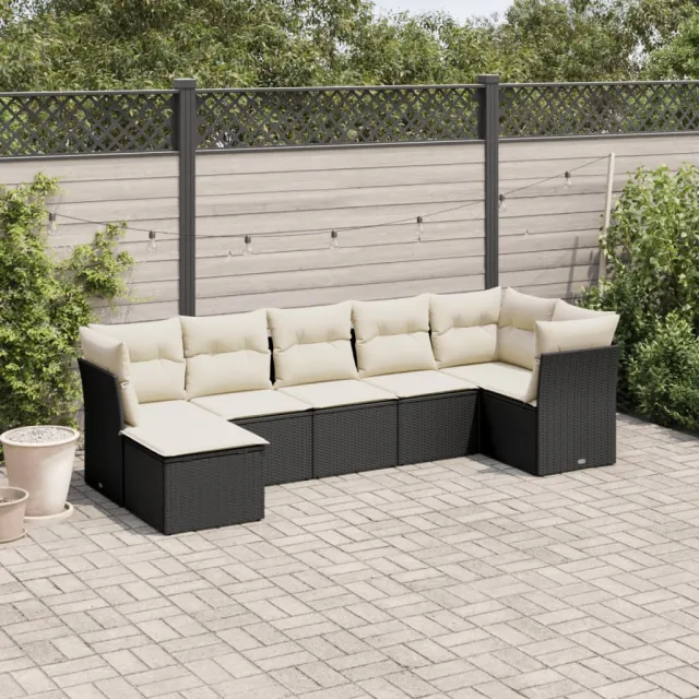 vidaXL 7-delige Loungeset met kussens poly rattan zwart, foto 2