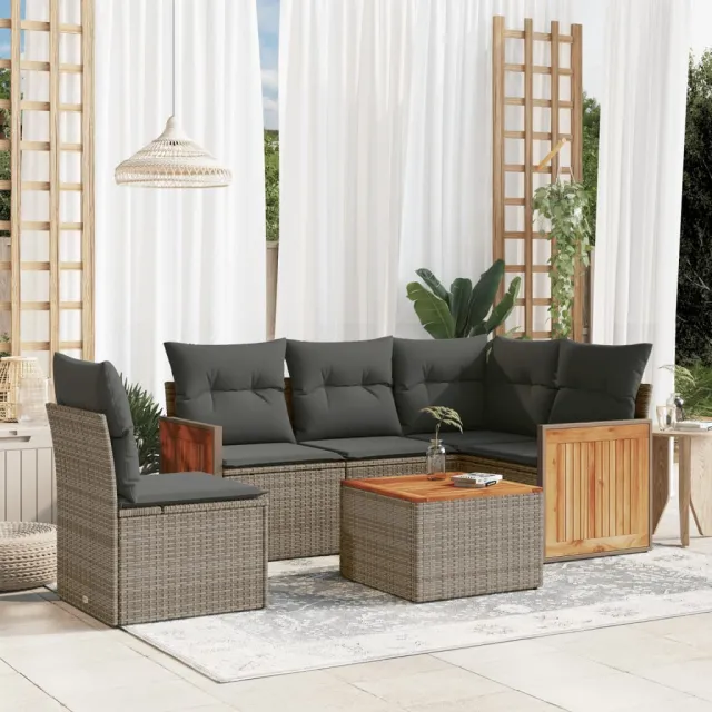 vidaXL 6-delige Loungeset met kussens poly rattan grijs, foto 2