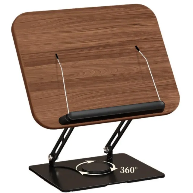 GelldG Boekenplank - Verstelbaar - Hout - 360° draaibaar - Opvouwbaar - Kan ook gebruikt worden als receptenrek of displayplank - Elegante vintage stijl - Geschikt voor tablets en laptops bruin