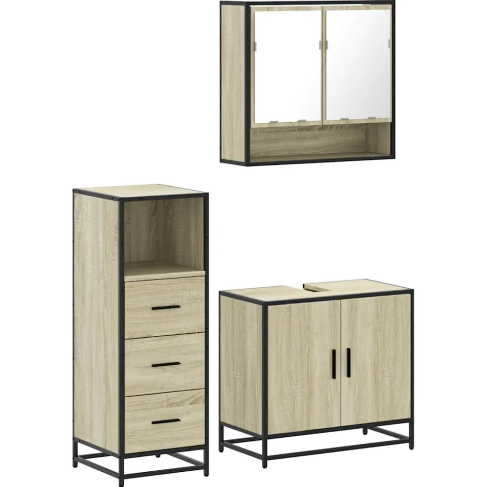 vidaXL 3-delige Badkamermeubelset bewerkt hout sonoma eikenkleurig, foto 3