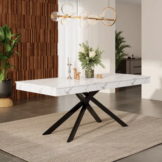 MIVRAY Eettafel - Uitschuifbaar Van 140 Tot 180 Cm Voor 6 Tot 8 Personen - Stabiele Kruispoten - MDF - Wit