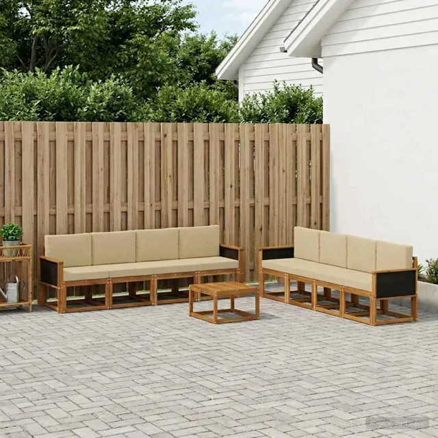 vidaXL Buiten bankenset 9 st 8-zits Natuurlijk en Beige