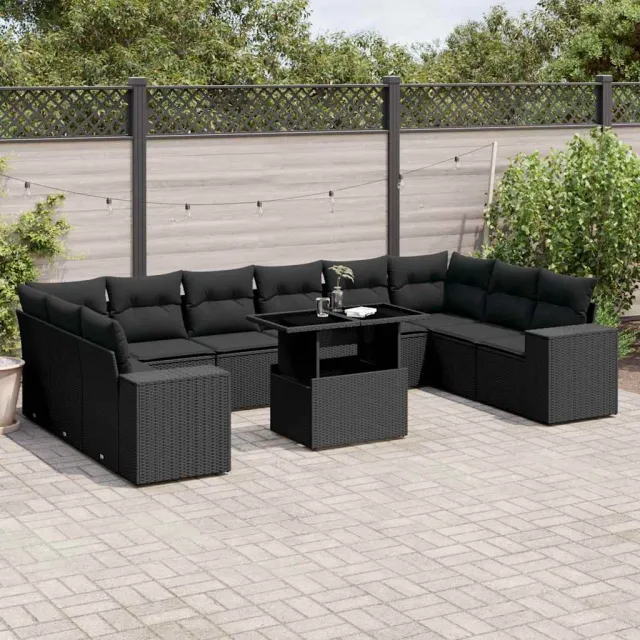 vidaXL 11-delige Loungeset met kussens poly rattan zwart, foto 2