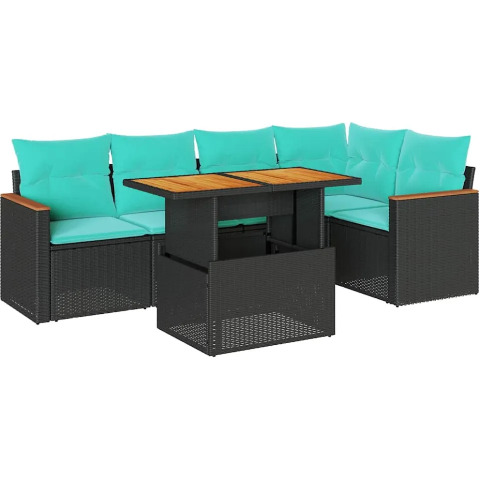 vidaXL 6-delige Loungeset met kussens poly rattan zwart, foto 3