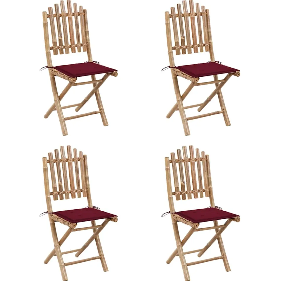 vidaXL 5-delige Tuinset inklapbaar met kussens bamboe rood, foto 2