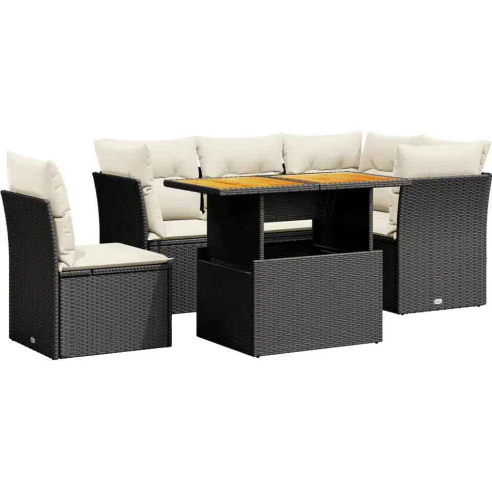 vidaXL 5-delige Loungeset met kussens poly rattan zwart
