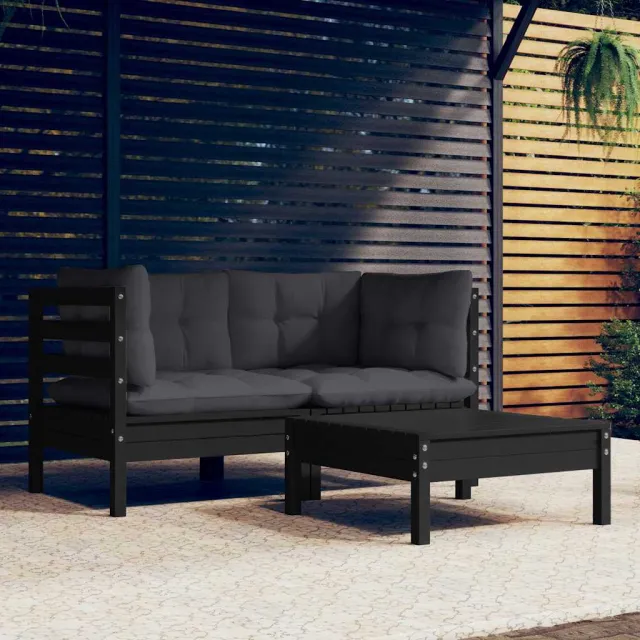 vidaXL 3-delige Loungeset met antracietkleurige kussens grenenhout, foto 2