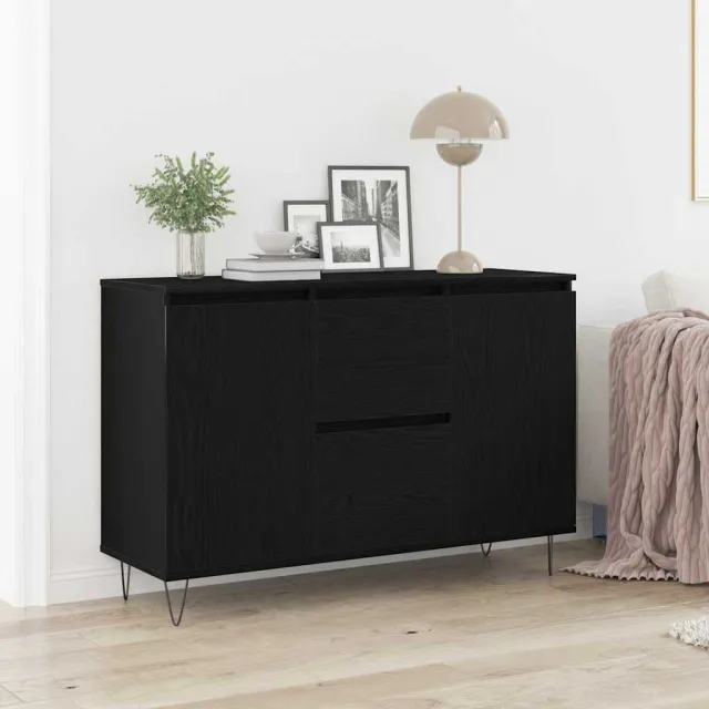 vidaXL Dressoir Zwart Eiken 101,5 x 35 x 70 cm Bewerkt hout, foto 2