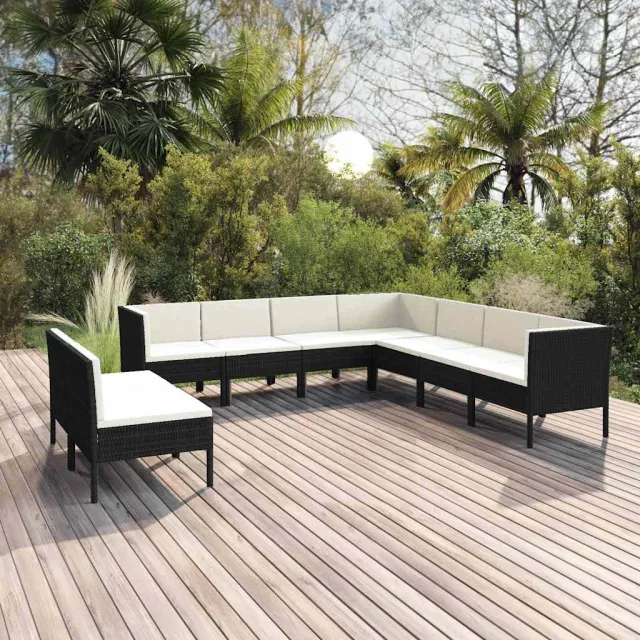 vidaXL 9-delige Loungeset met kussens poly rattan zwart, foto 2