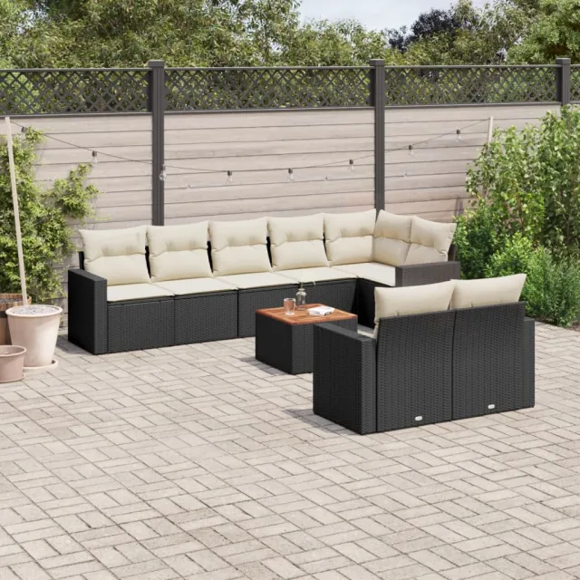 vidaXL 9-delige Loungeset met kussens poly rattan zwart, foto 2