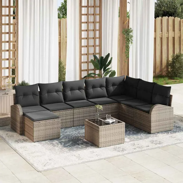 vidaXL Bankstel 9 st Grijs poly rattan, foto 2