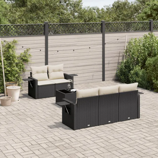 vidaXL 6-delige Loungeset met kussens poly rattan zwart, foto 2