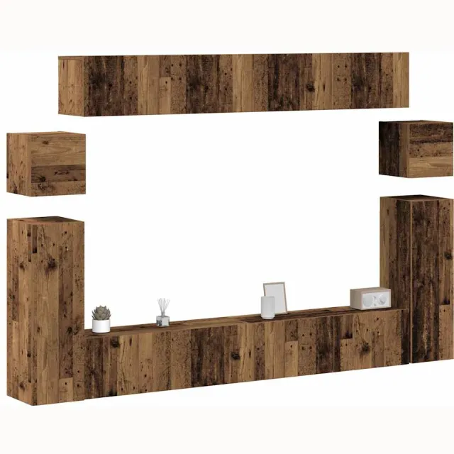 vidaXL 8-delig Tv-meubelset wandmontage bewerkt hout oud houtkleurig Bruin