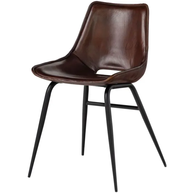 MASSIVMOEBEL24 .DE gestoffeerde stoel bruin echt leer (buffel) deels gemonteerd IRON LABEL #22