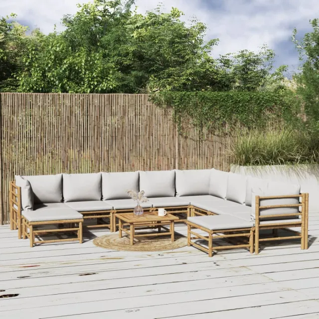 vidaXL 11-delige Loungeset met kussens bamboe lichtgrijs bruin, foto 2