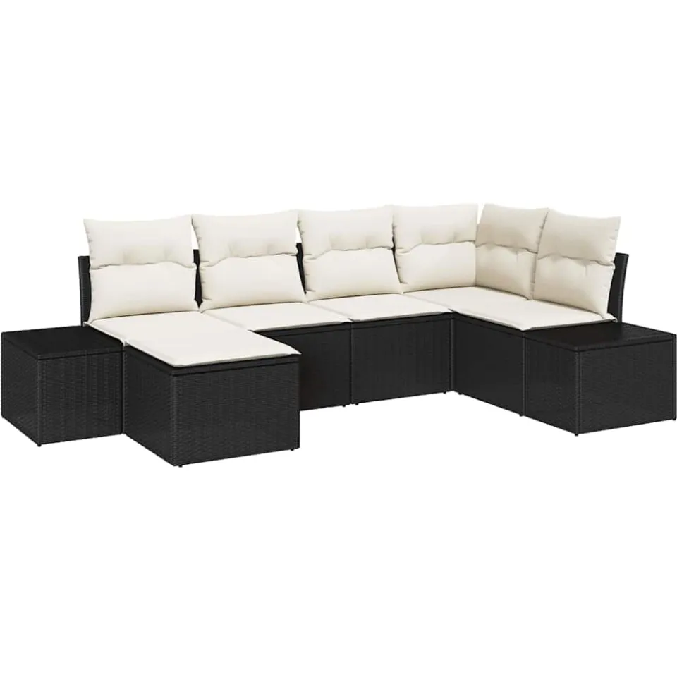vidaXL Tuin Sofa Set 6 st Zwart en Crème poly rattan