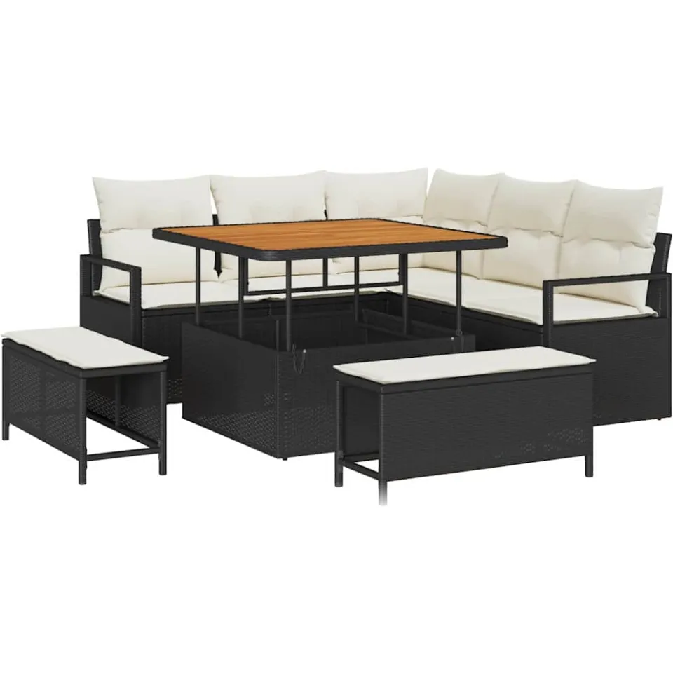 vidaXL Tuinbankenset 8 st Zwart poly rattan