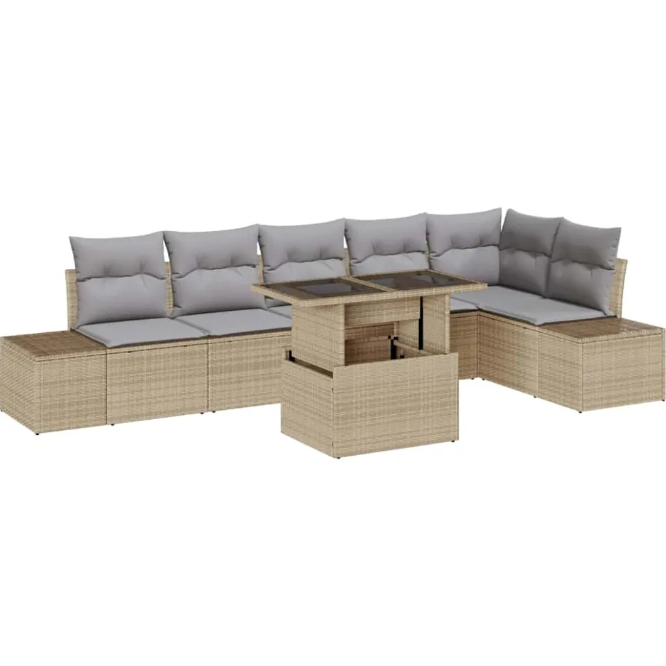 vidaXL Tuin Sofa Set 7 st Beige poly rattan
