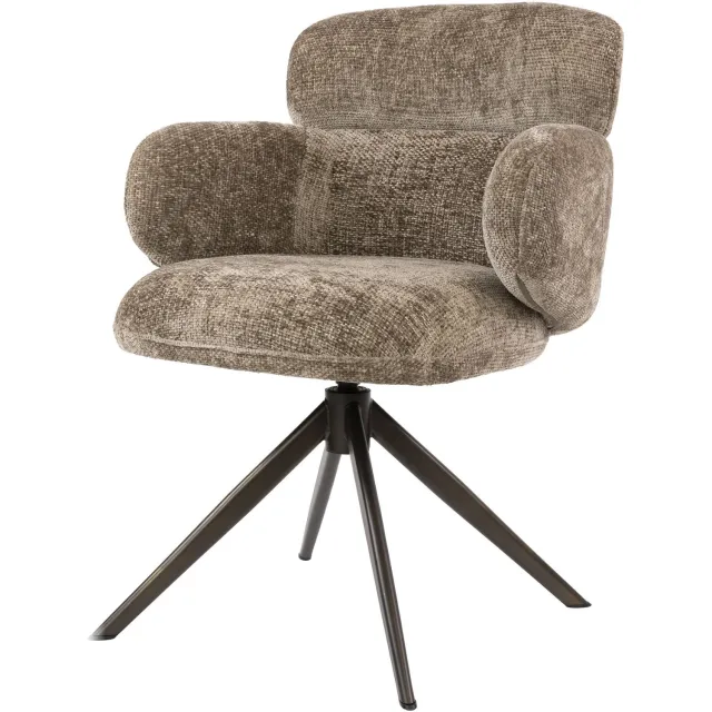 Nest of Nora Set van 2 - Nest of Nora Armstoel Lenu - Draaibaar met auto-return en pocketvering - Chenille / grof geweven stof - Champagnebruin / bruin