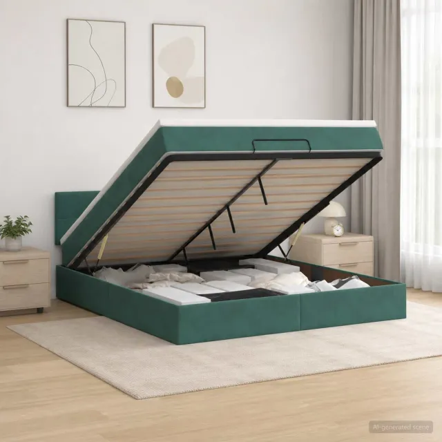 vidaXL Ottoman bed met matras Donkergroen 140 x 200 cm Fluweel