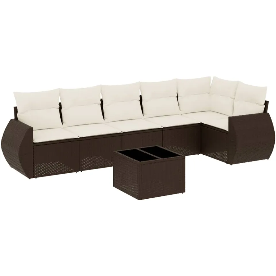 vidaXL 7-delige Loungeset met kussens poly rattan bruin