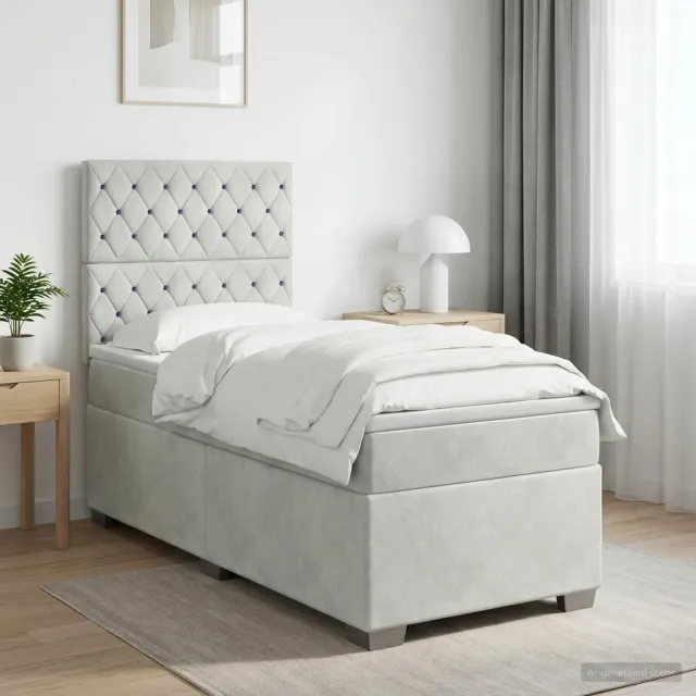 vidaXL Boxspring Bed met Matras en LED Lichtgrijs 90 x 190 cm Fluweel