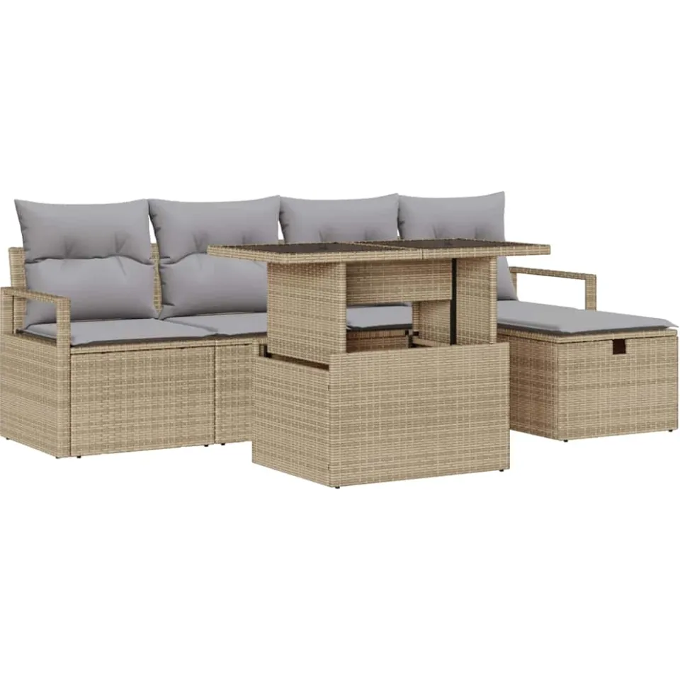 vidaXL Tuin Sofa Set 6 st Beige poly rattan