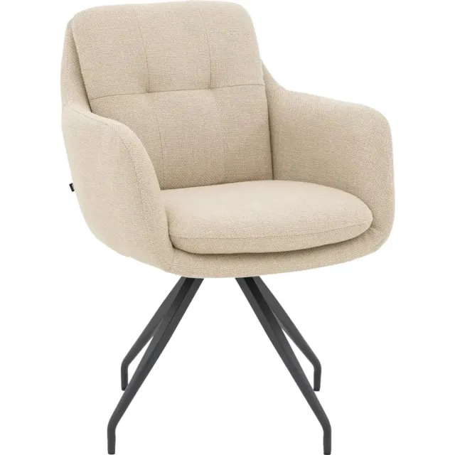Goossens Eetkamerstoel Mirthe - Beige - Stof - Met Armleuning - Draaibaar grof geweven zand
