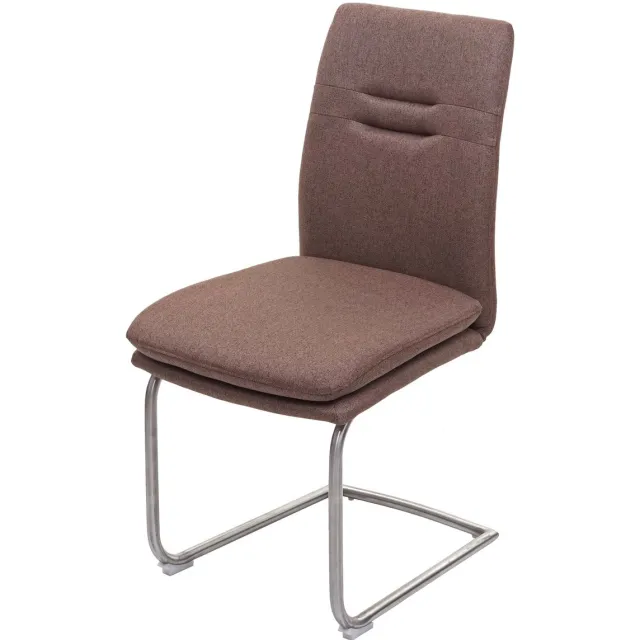 MCW Eetkamerstoel MCW-H70, keukenstoel, sledestoel met rugleuning, stof/textiel, geborsteld roestvrij staal ~ bruin