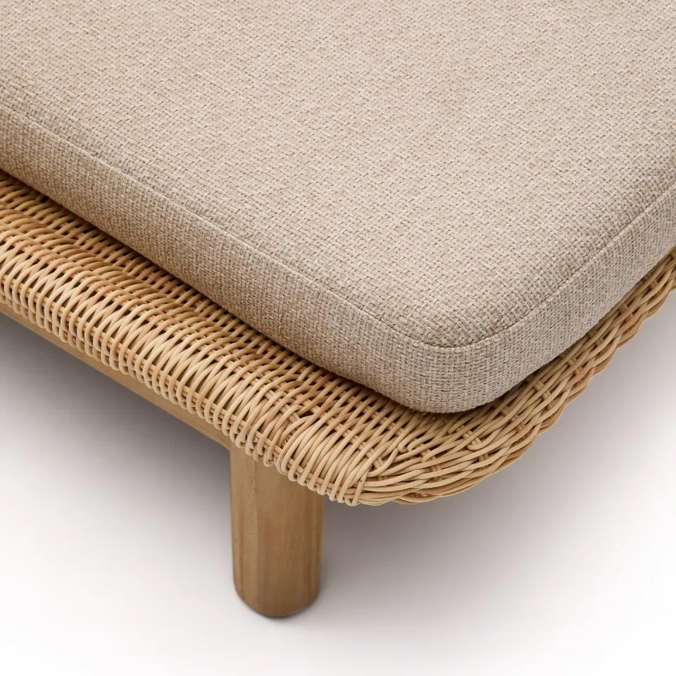 Kave Home Galea ligbed teakhout en rattan, foto 7