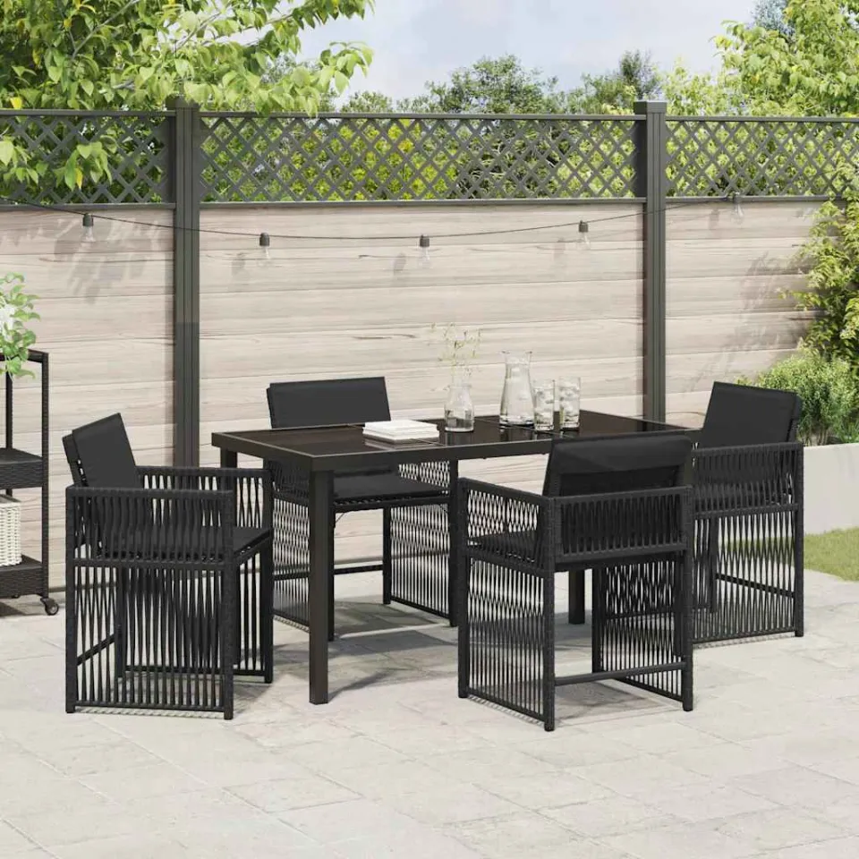 vidaXL Tuin eettafelset 5 st Zwart poly rattan, foto 4