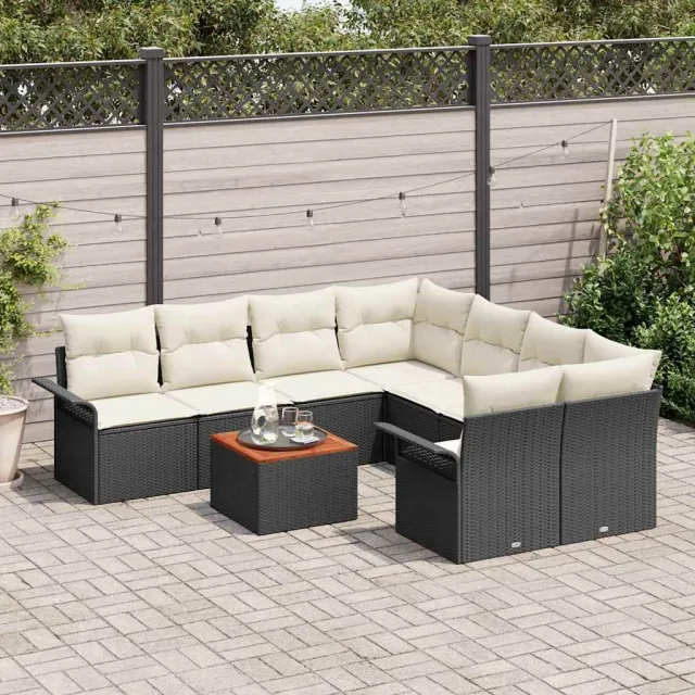 vidaXL Tuinbankenset 9 st Zwart poly rattan