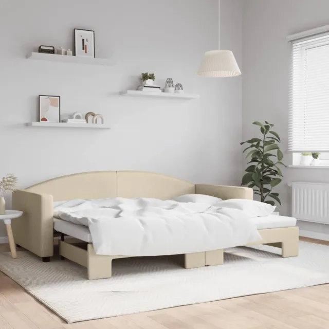vidaXL Slaapbank met onderschuifbed 90x200 cm stof crèmekleurig