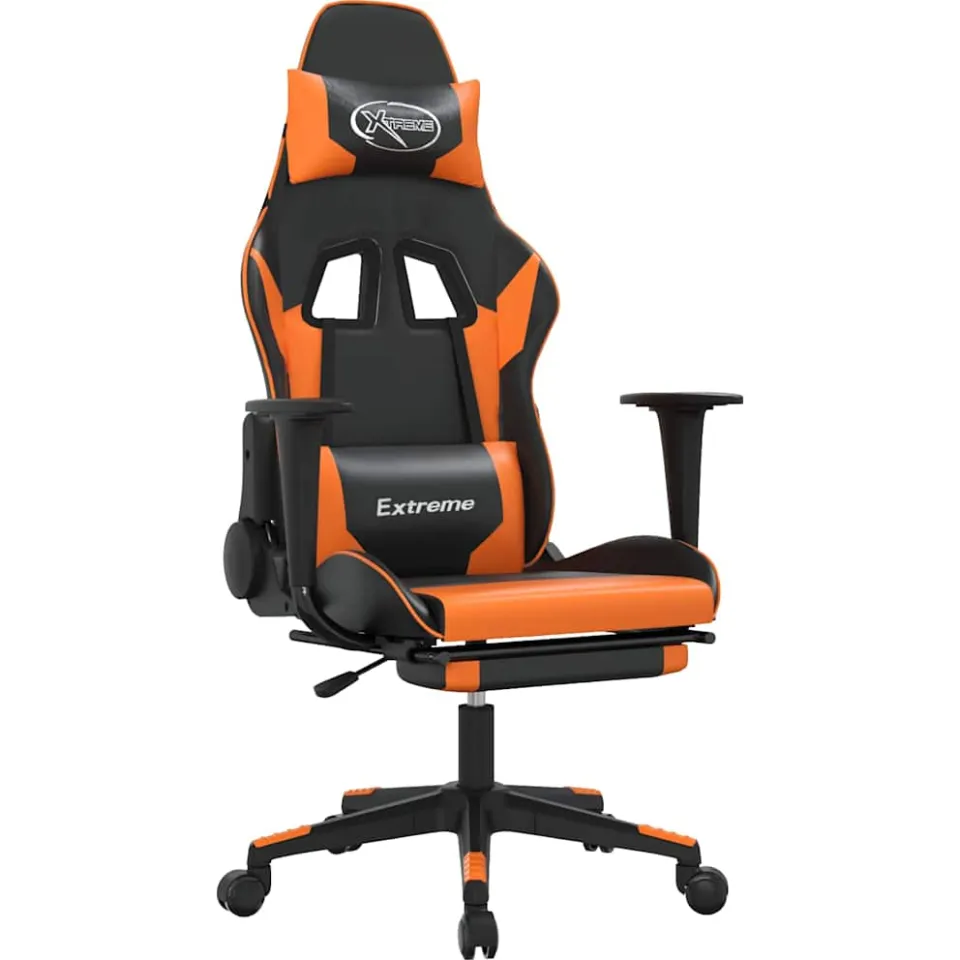 vidaXL Massage gamestoel met voetensteun kunstleer zwart en oranje, foto 4
