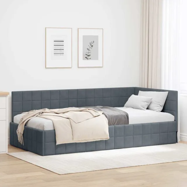 vidaXL Hoekbedframe Donkergrijs 100 x 200 cm fluweel