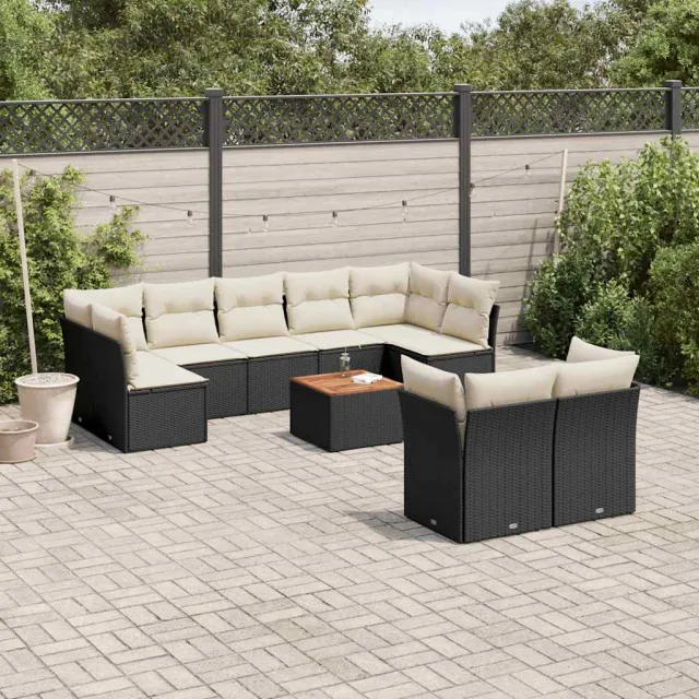 vidaXL 10-delige Loungeset met kussens poly rattan zwart, foto 2