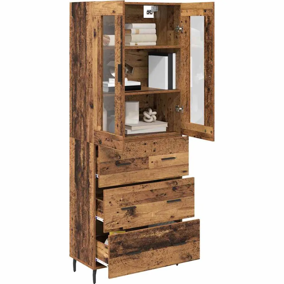 vidaXL Hoge kast 2 st Oud Hout 69,5 x 34 x 180 cm Bewerkt hout Bruin