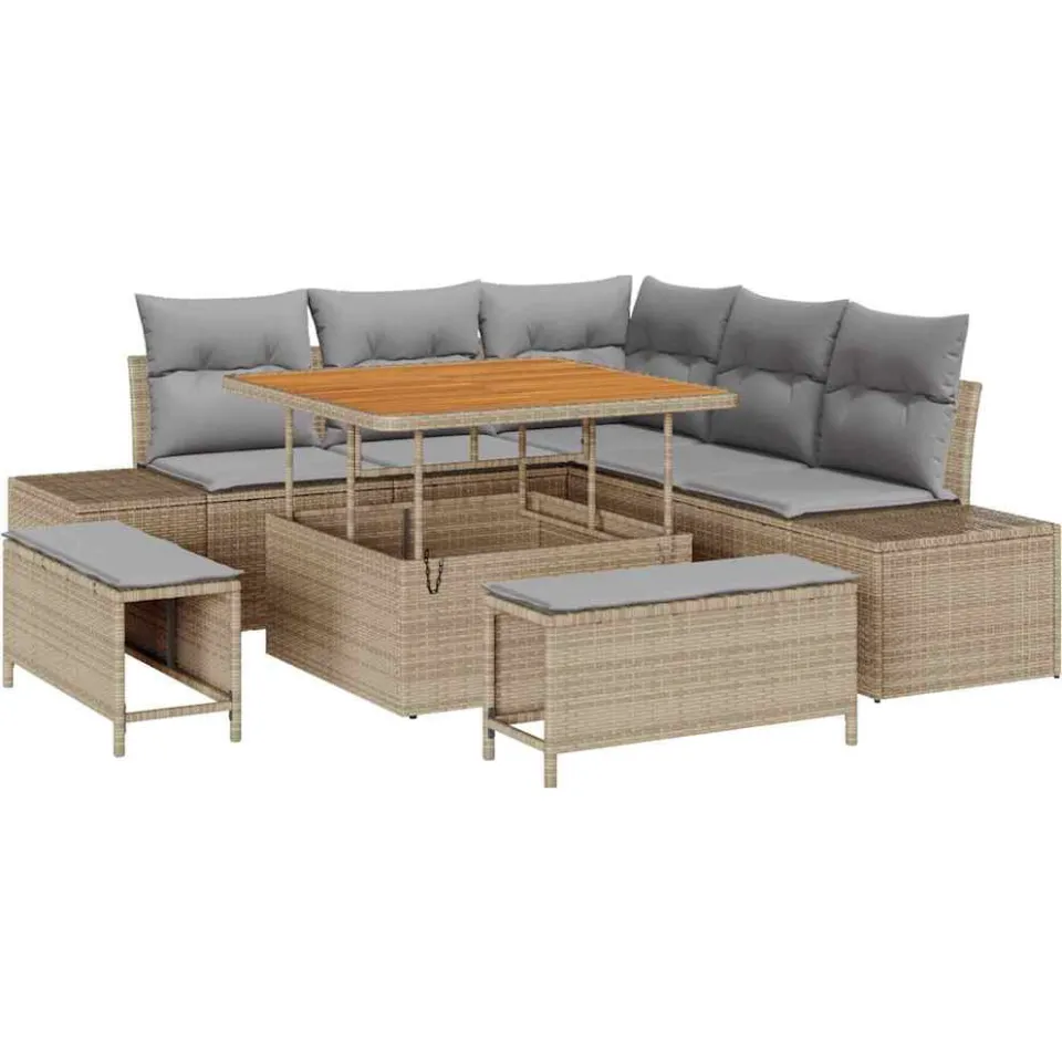 vidaXL Tuinbankenset 8 st Beige Poly riet