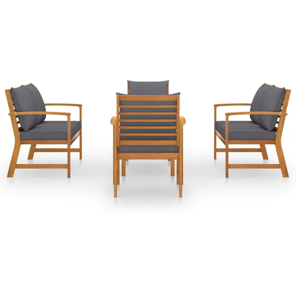 vidaXL 5-delige Loungeset met kussens massief acaciahout Grijs