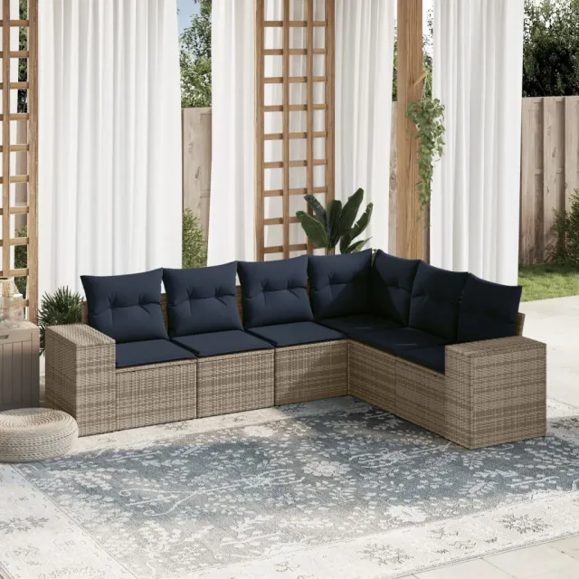 vidaXL 6-delige tuinbankset met kussens, grijs polyrotan, foto 2