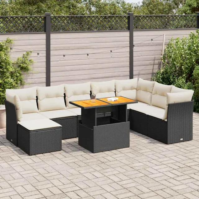 vidaXL 9-delige Loungeset met kussens poly rattan zwart, foto 2