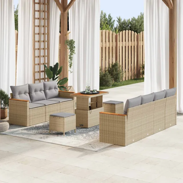 vidaXL Tuinbankenset 10 st Beige poly rattan, foto 2