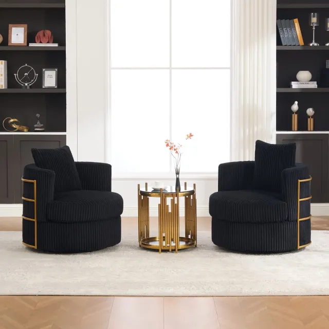 HAUSS SPOLE Fauteuil - Draaibaar Ontwerp - Set Van 2 - Met Opbergruimte Onder Zitting En Armleuningen - Voor Woonkamer En Slaapkamer - Zwarte Cord