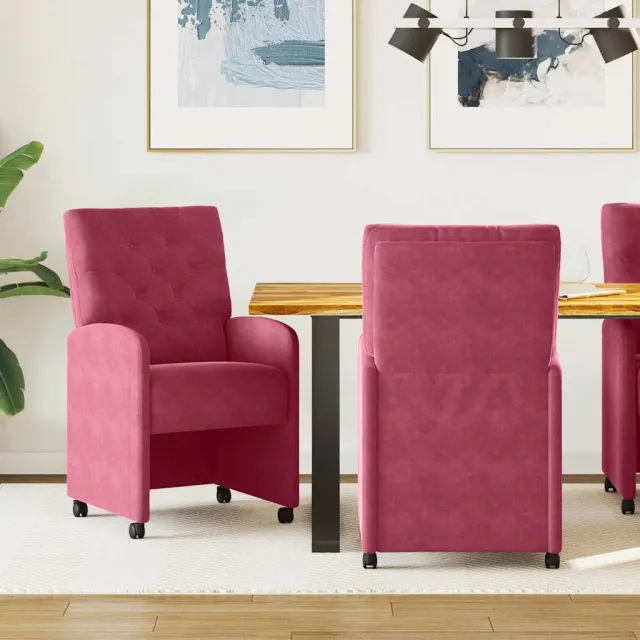 vidaXL Eetkamerstoelen met Wieltjes 2 st Fluweel Wijnrood, foto 2