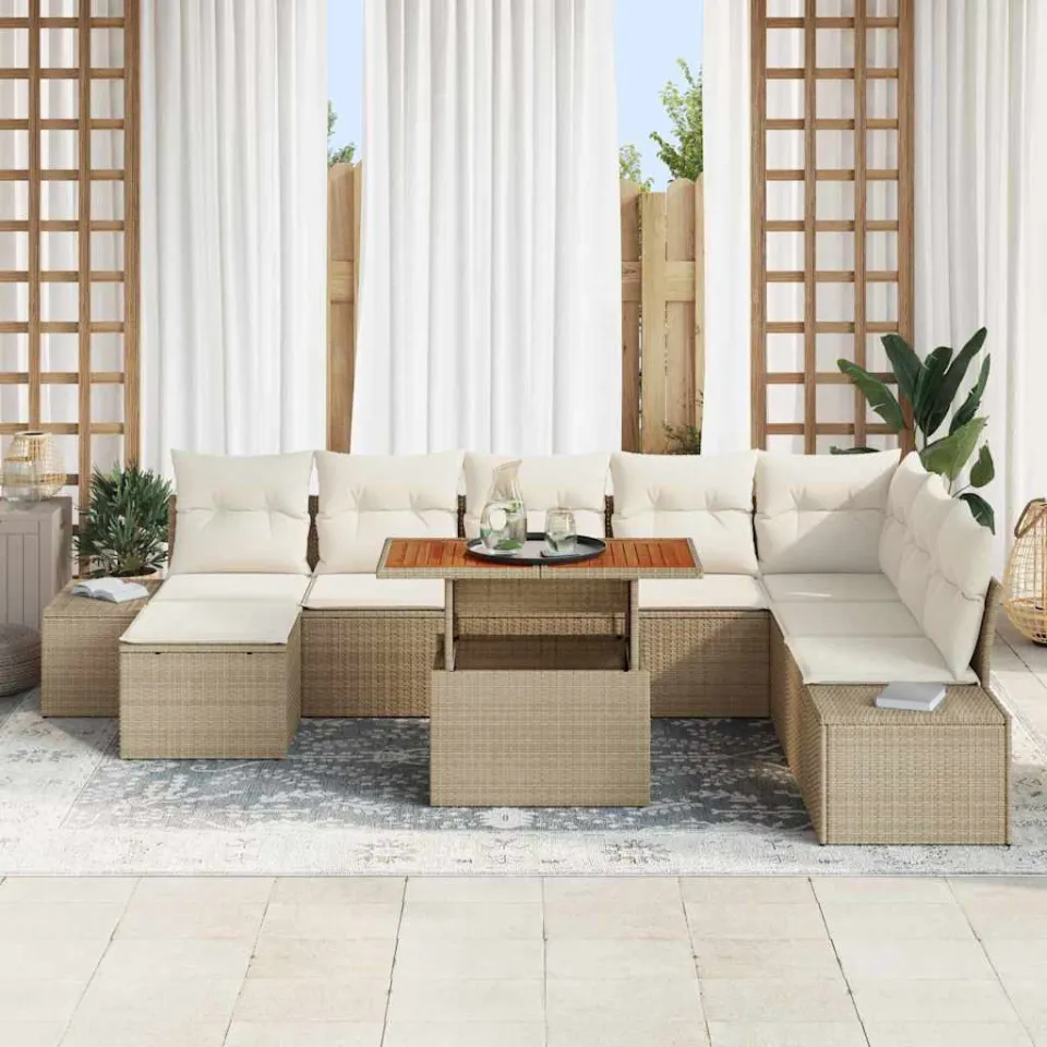vidaXL Tuinbankenset 9 st Beige poly rattan, foto 3
